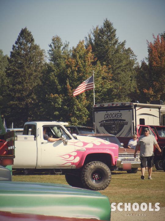 White with pink graphics